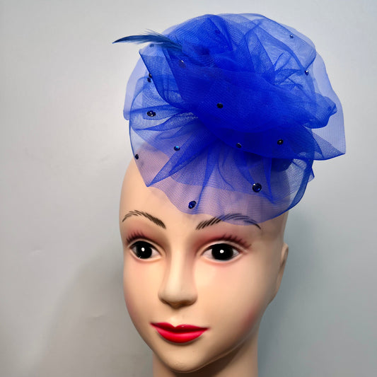 Royal Blue Ruffled Fascinator with feather