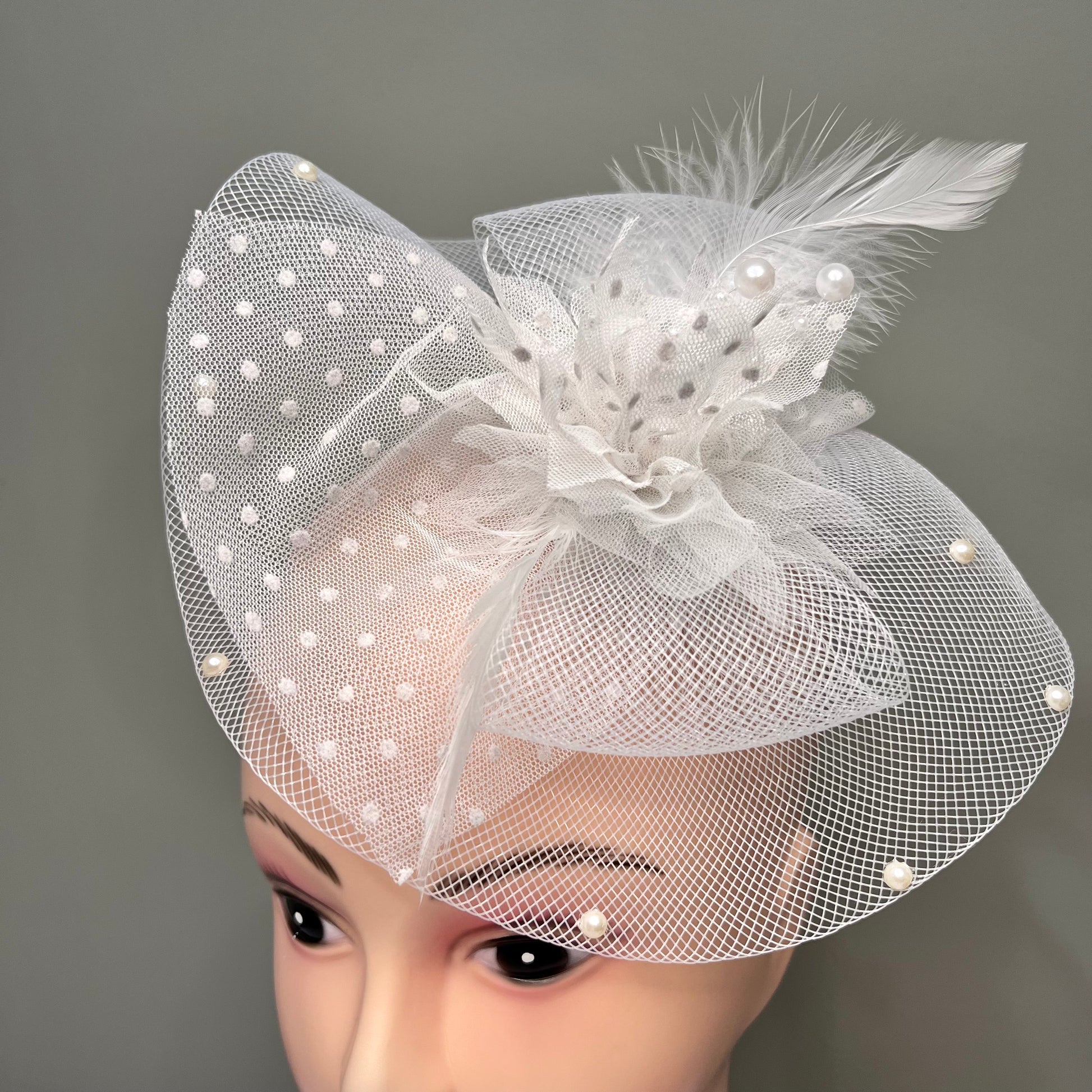 Designer White Fascinator Hat | Millinery Couture Headpiece