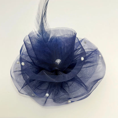 Blue Ruffled Feather Fascinator | Navy Blue Luxury Hair Clip