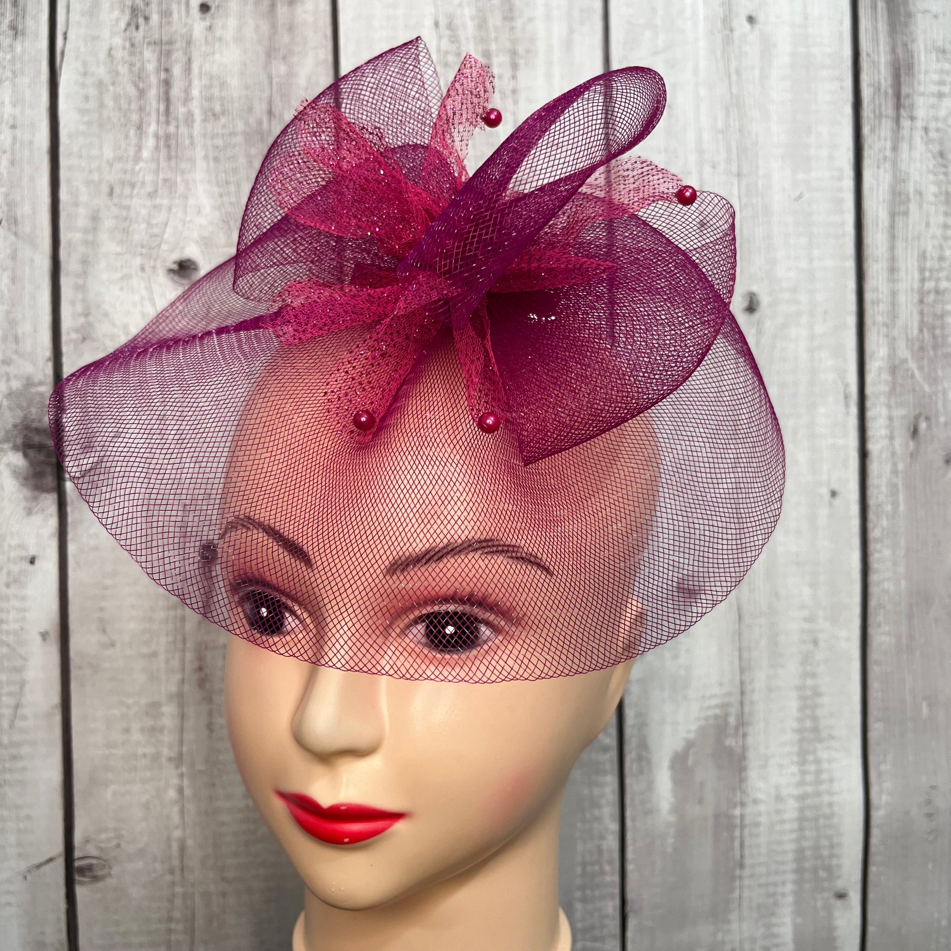Dark Pink Veil Fascinator Hat