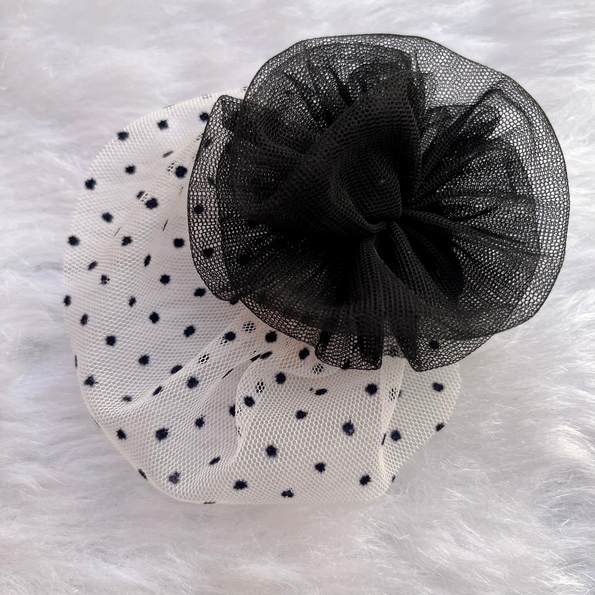 Black and White Polka Dots Fascinator Hair Clip | Victorian Half Hat for Baby Girls