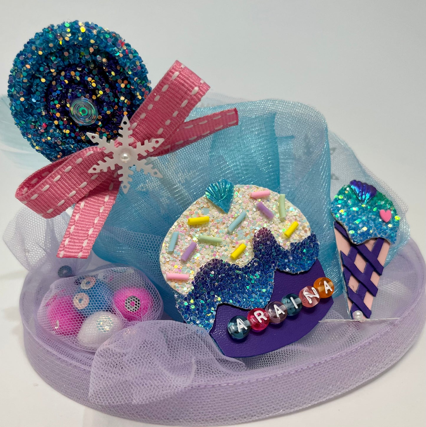 Personalised Name Frozen Candy Celebration Fascinator Hat | Couture Unique Hair clip