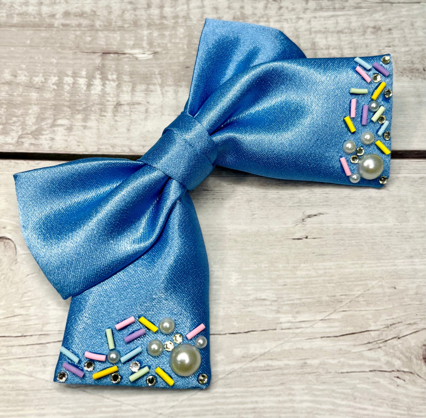Sprinkles and Pearls Sailor Hair Bow | Light Blue Satin Princess Hair Bow