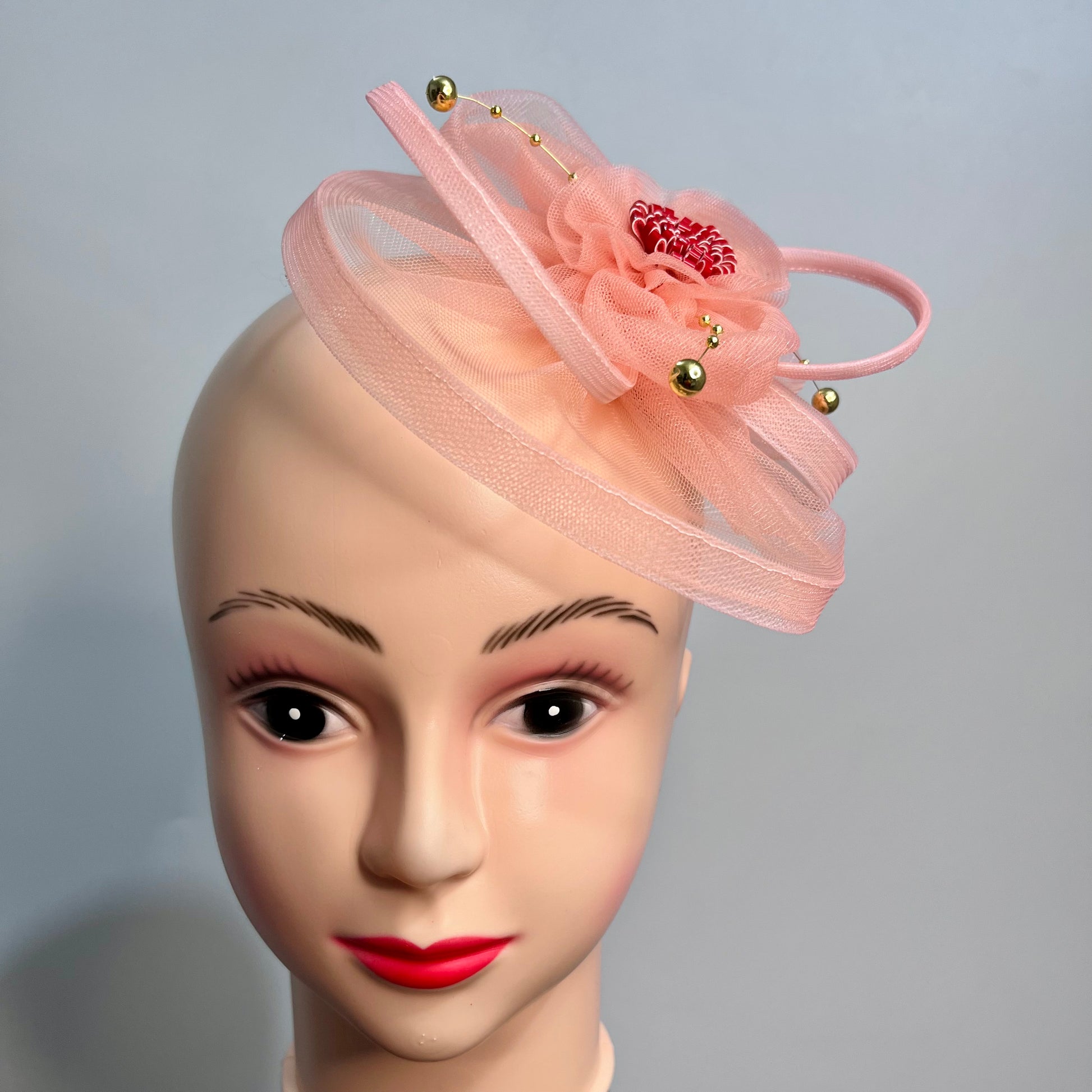 Peach Flower Fascinator Hat | Cocktail Hair Clip Accessory