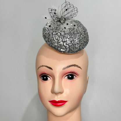 Dreamy Silver Sequin Fascinator Hat