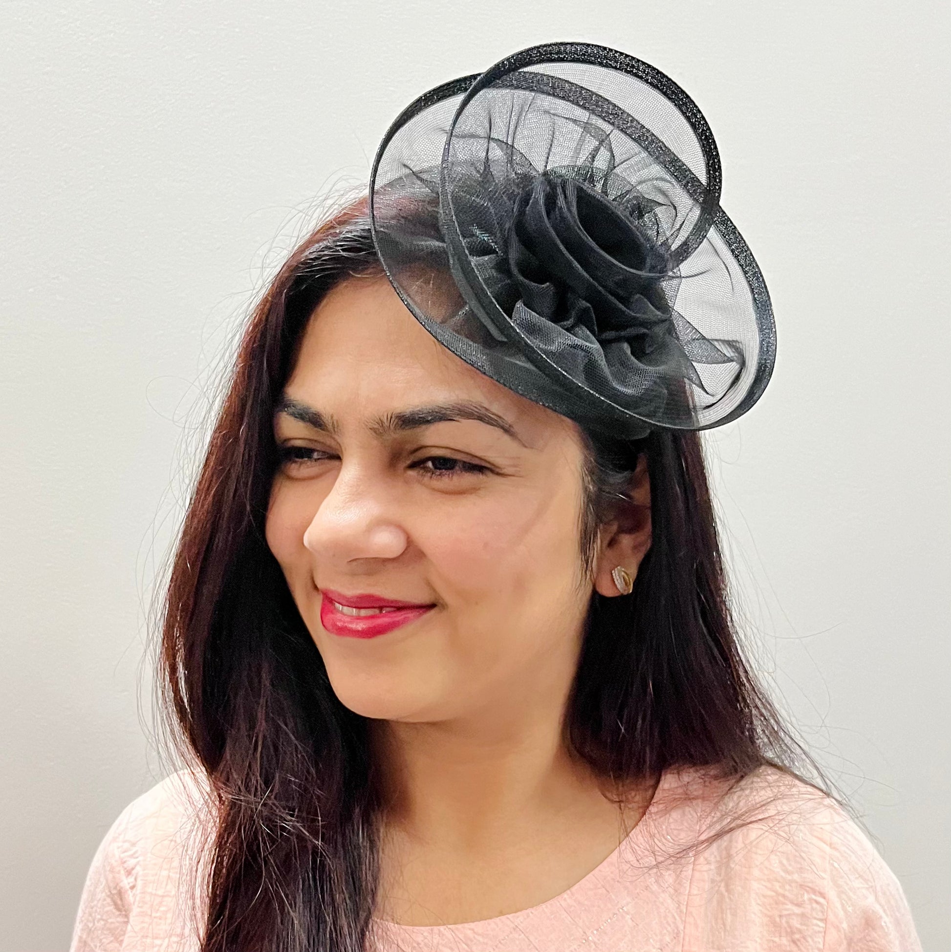 Twisted Black Flower Fascinator | Women Cocktail Party Hair Accessory