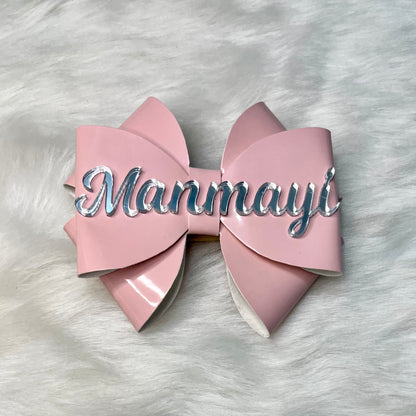 Custom Name Pink Leather Bow Hair Clip
