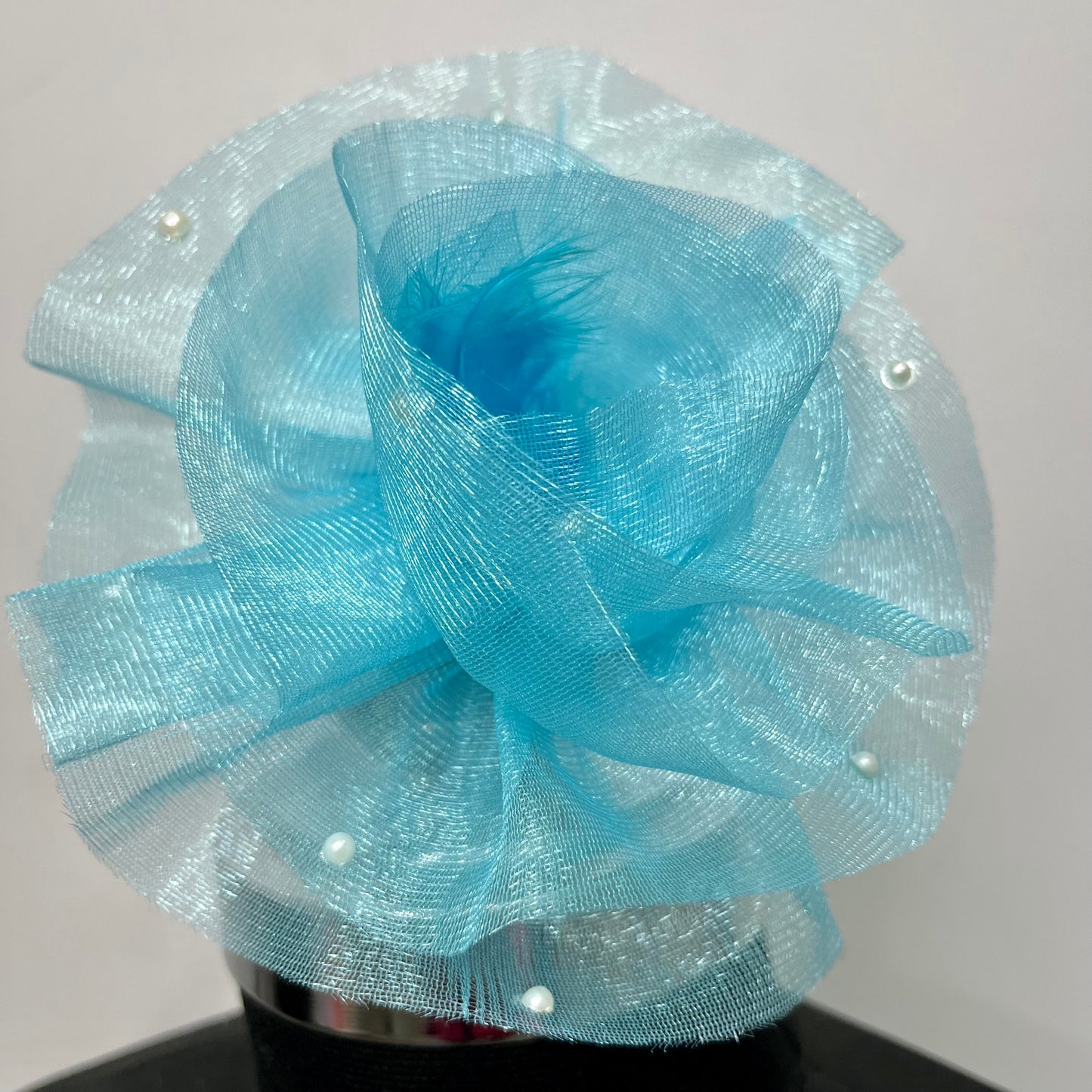 Sky Blue Ruffled Fascinator Hair Clip | Flower Baby Headband