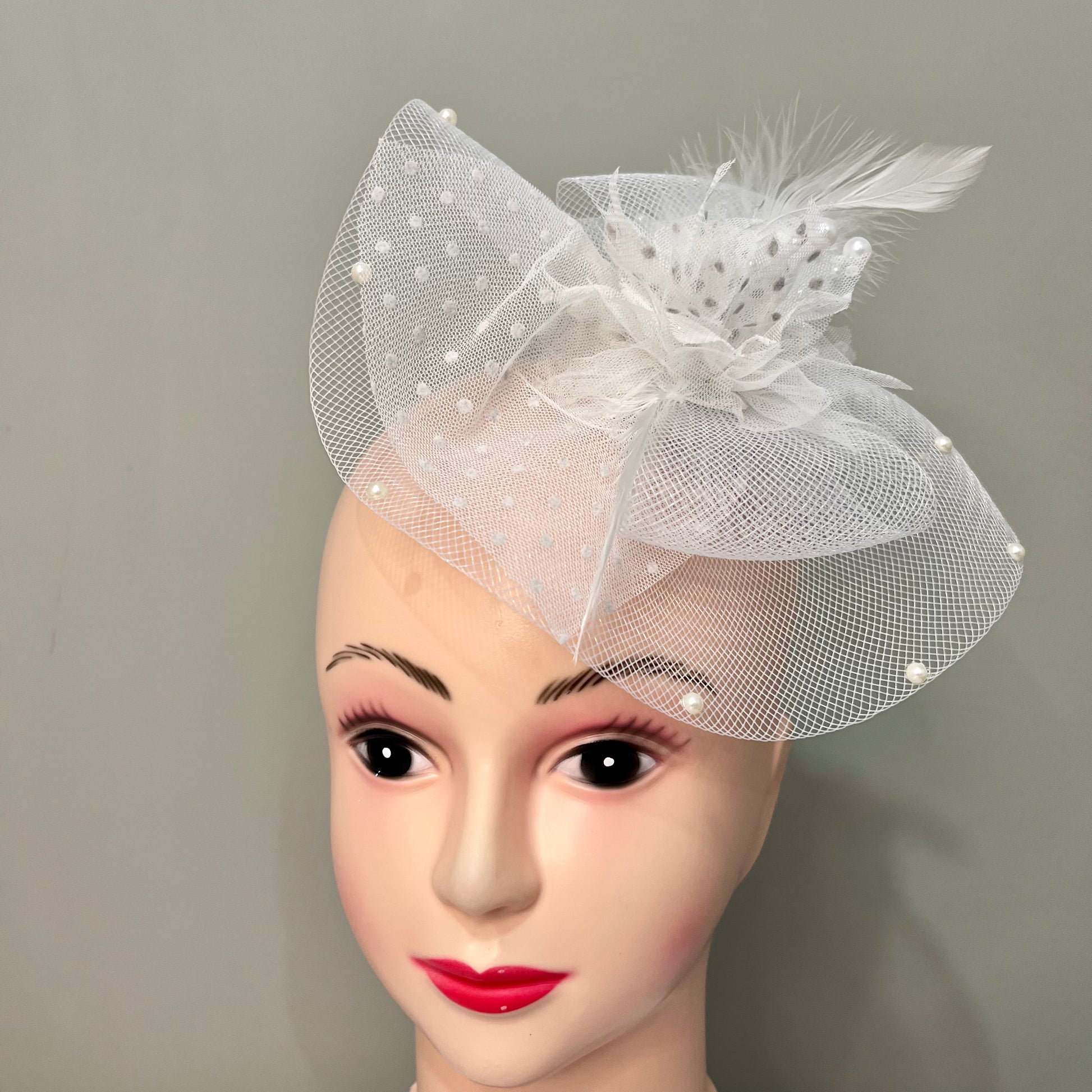 Designer White Fascinator Hat | Women Derby Fascinator Hair Clip