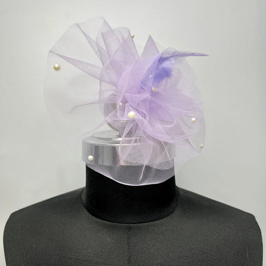 Light Purple Ruffled Fascinator with Feather
