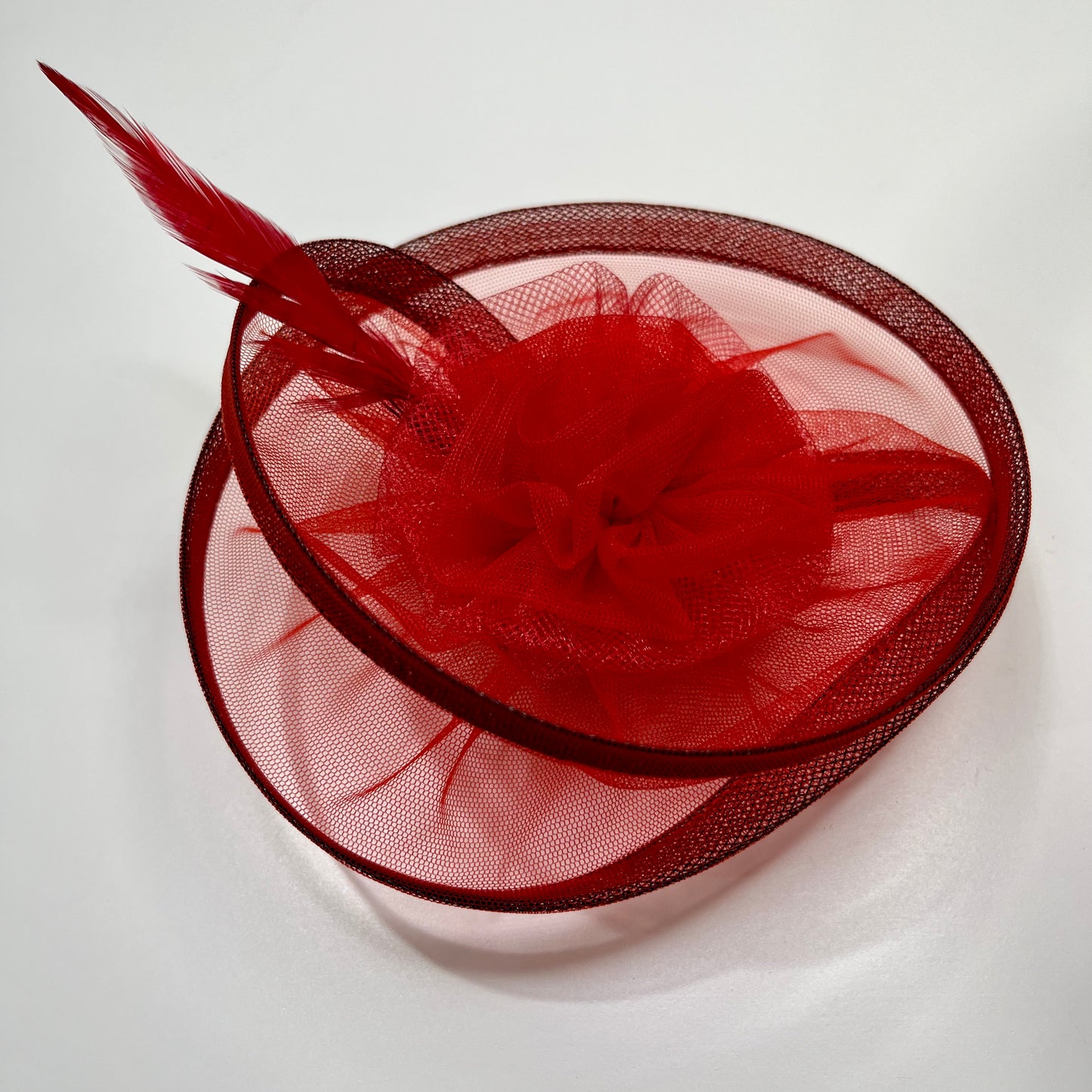 Red Flower and Feather Fascinator Hat | Women Hair Clip