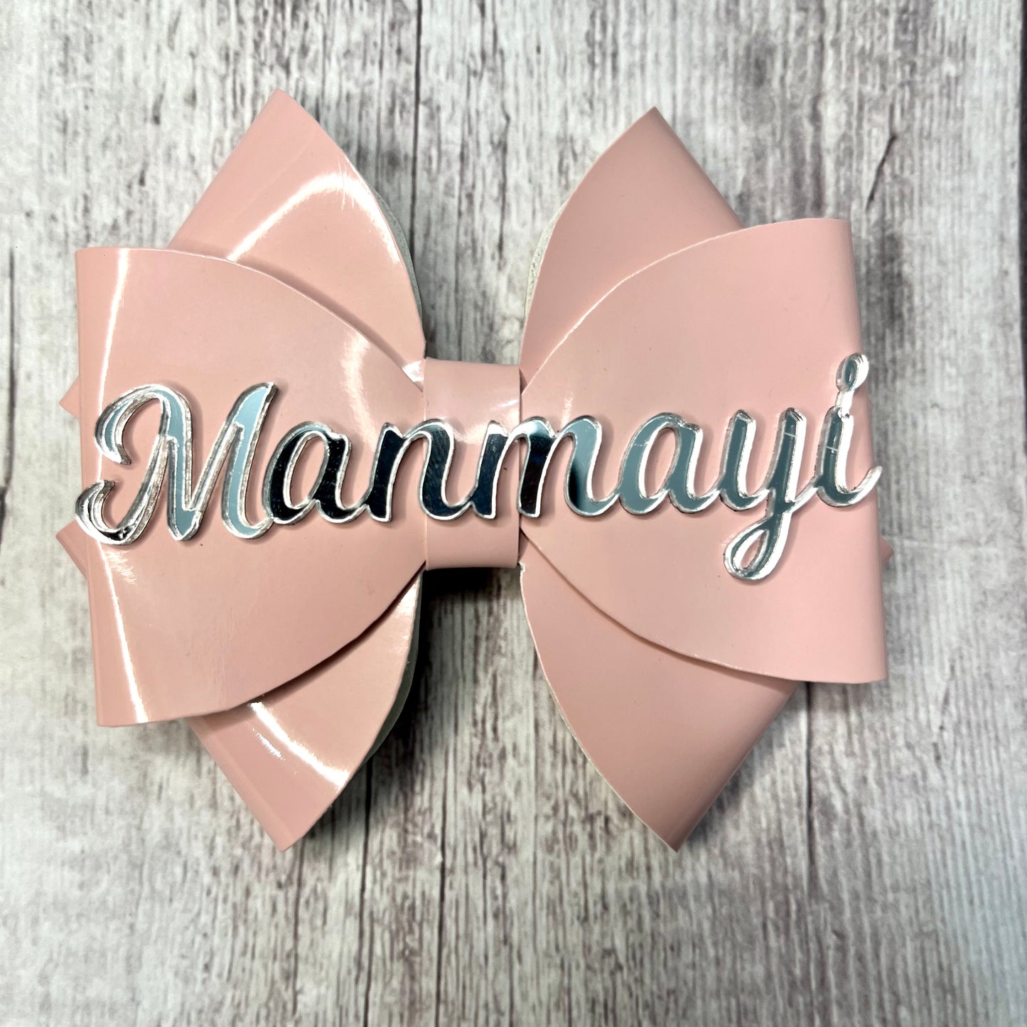 Silver Custom Name with Pink Bow Hair Clip 