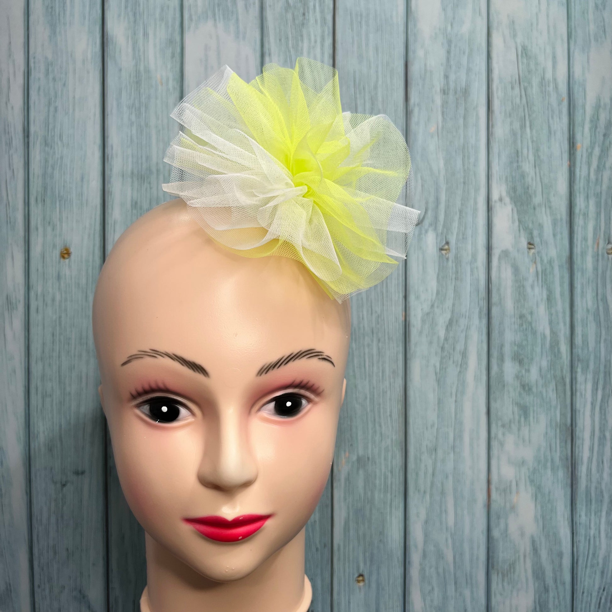 Tulle Puff White & Neon Green Designer Headpiece