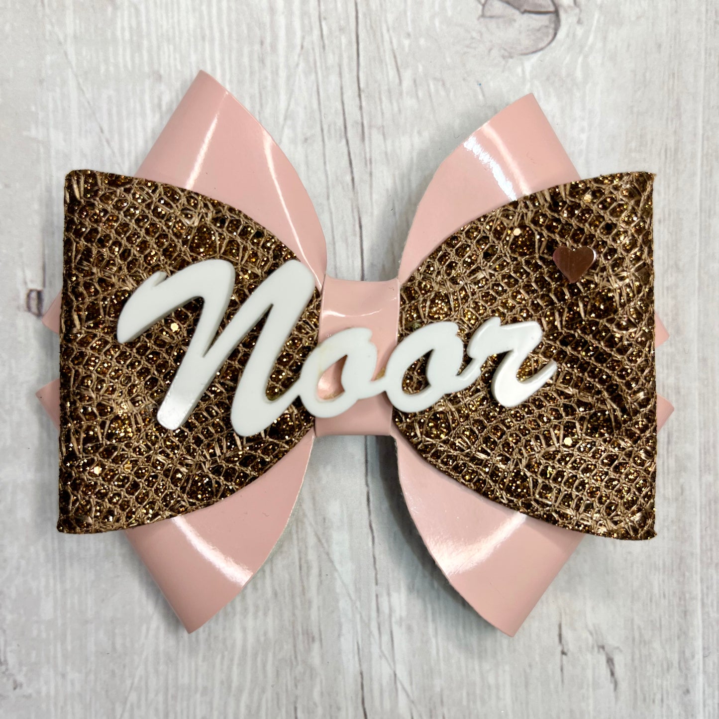Personalised Pink and Rose Gold Bow | Custom Name Hair Accessory