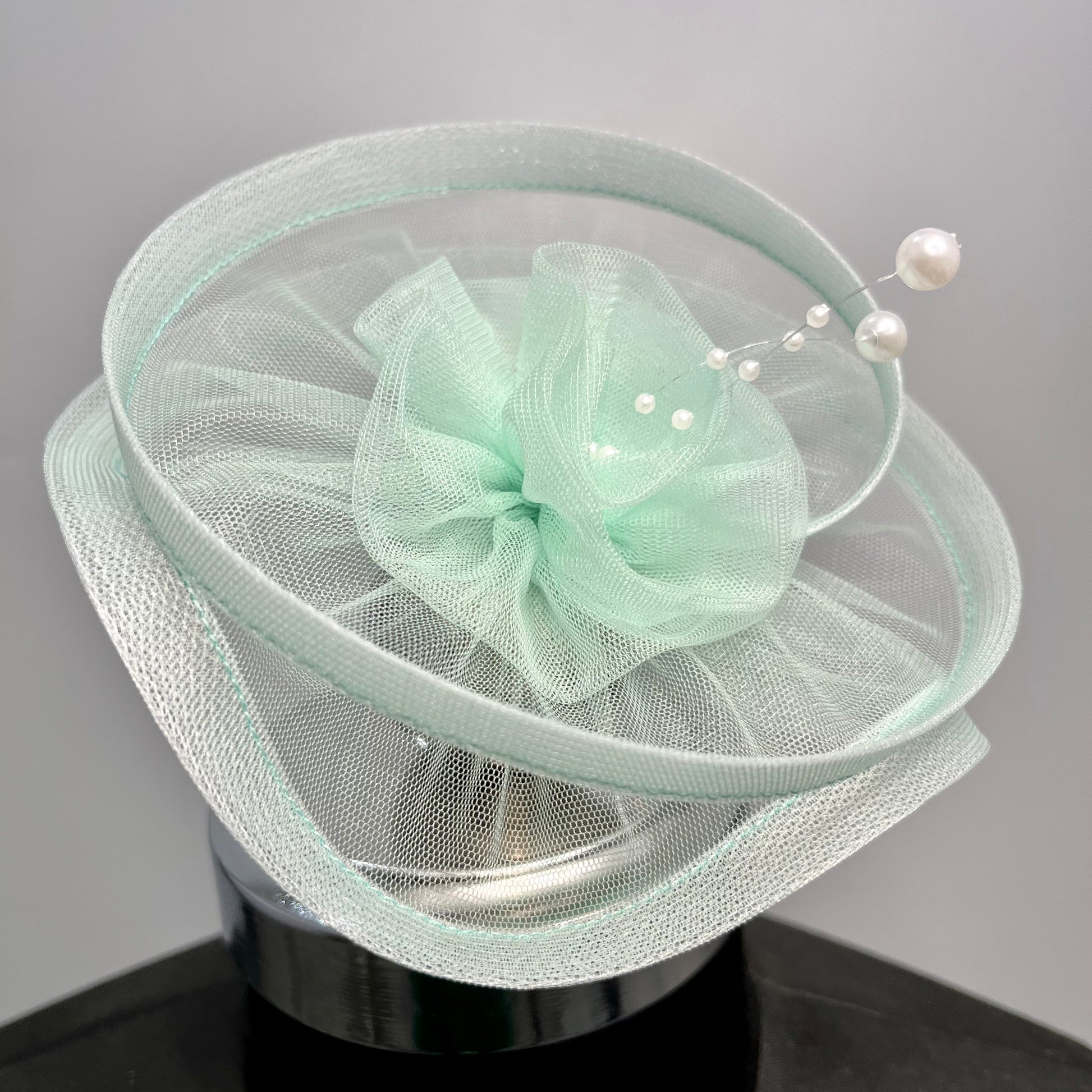Sea Green Fascinator Hat | Couture Designer Hair Clip