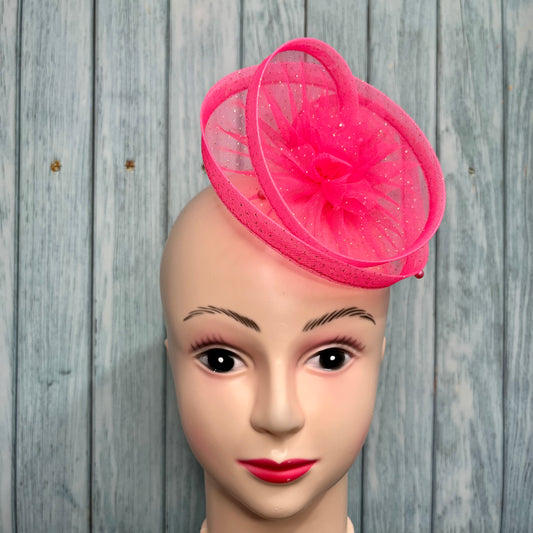 Golden Sparkle Pink Fascinator Hat