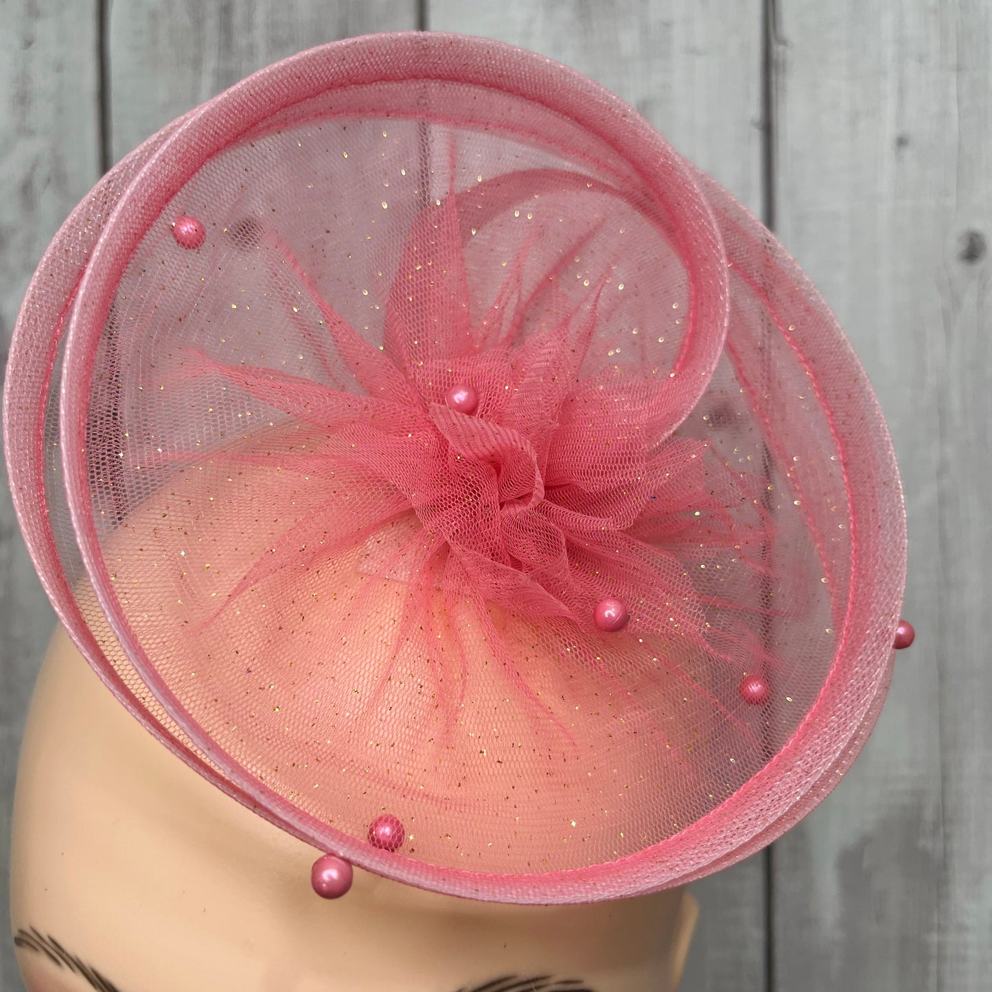 Golden Sparkle Soft Pink Fascinator Hair Clip