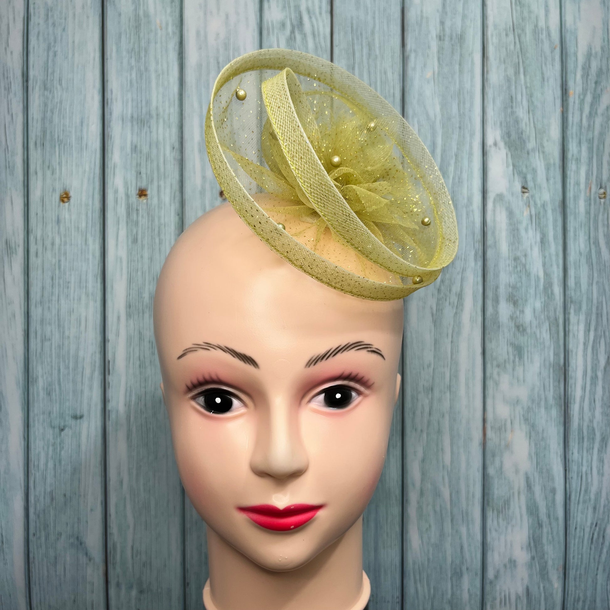 Gilded Enchantment Golden Sparkle Green Fascinator Hat