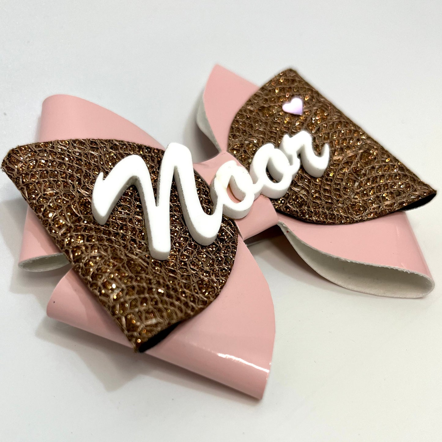 Personalised Pink and Rose Gold Bow | Designer Custom Name Hair Accessory
