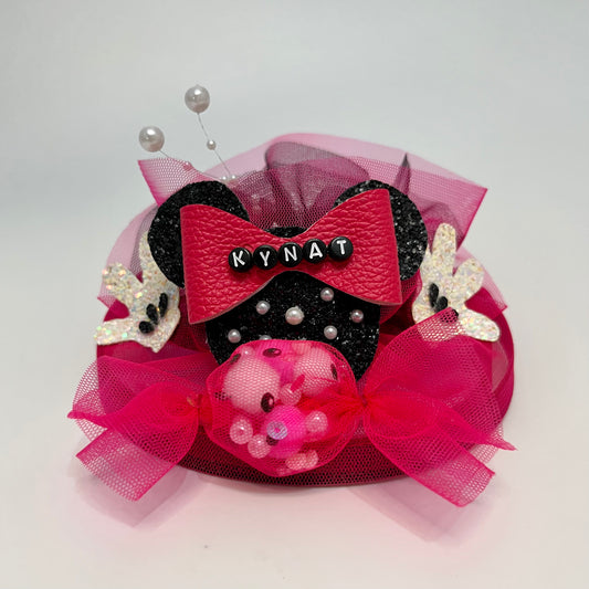 Minnie Mouse Pink and Black Fascinator Hair Clip