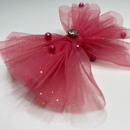Glitter & Pearls Ruffle Pink Bow Headband for baby girl