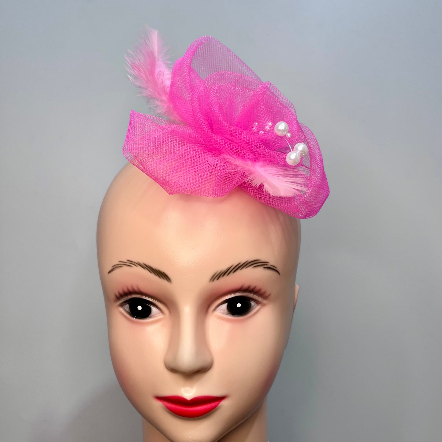 Pink Net and Feather Fascinator Hair Clip | Birthday Hair Clip