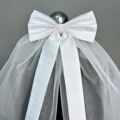 Hazy Morning White Bridal Bow Veil | Baby Girl Headband