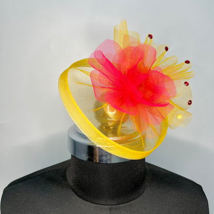 Red and Yellow Flower Fascinator Hat