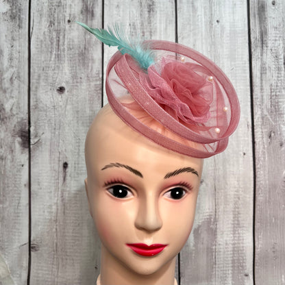 Twisted Dusty Pink Fascinator with Feather