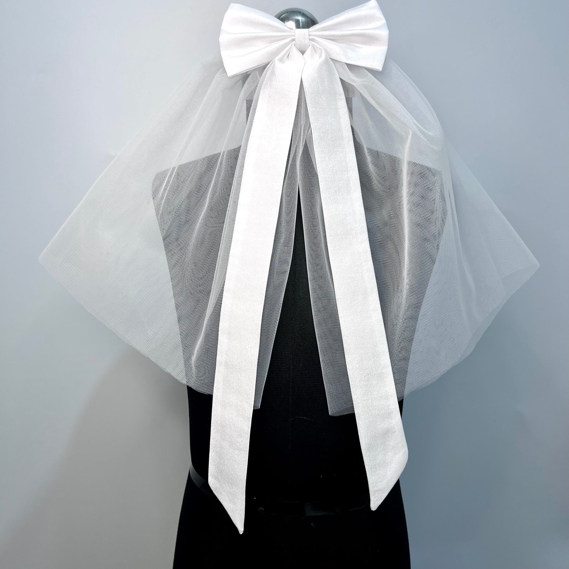 Hazy Morning White Bridal Bow Veil Hair Clip| Christening Baby Headband