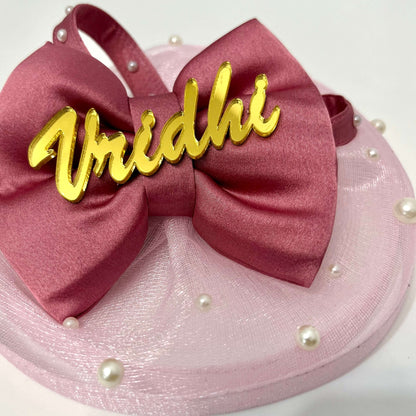 Pink Fascinator with Personalised Name Bow | Hair Clip | Headband