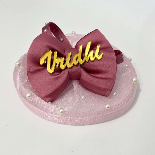 Pink Fascinator with Personalised Name Bow | Custom Name Bow