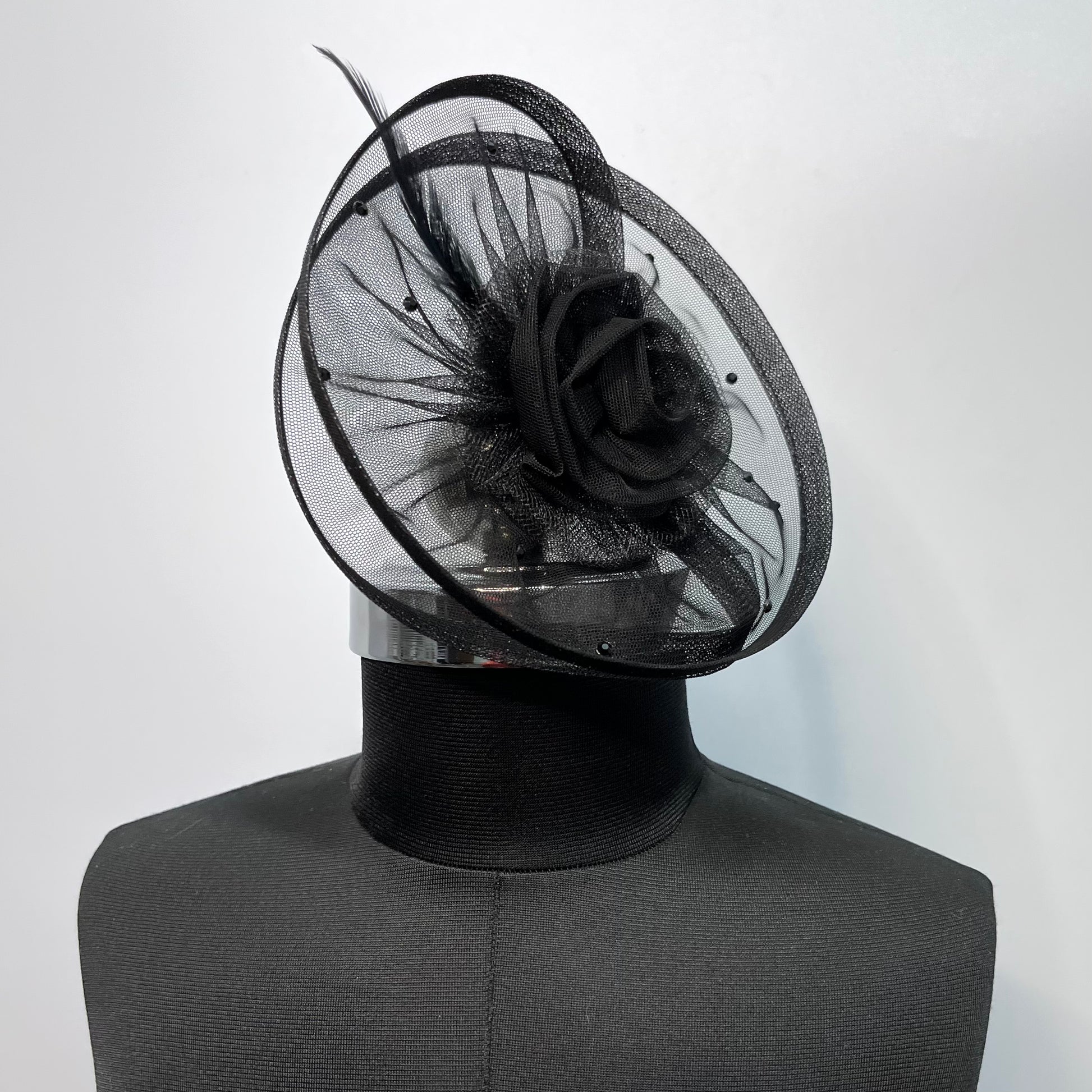 Black Feather and Pearls Fascinator | Pre-wedding Photoshoot Headpiece 