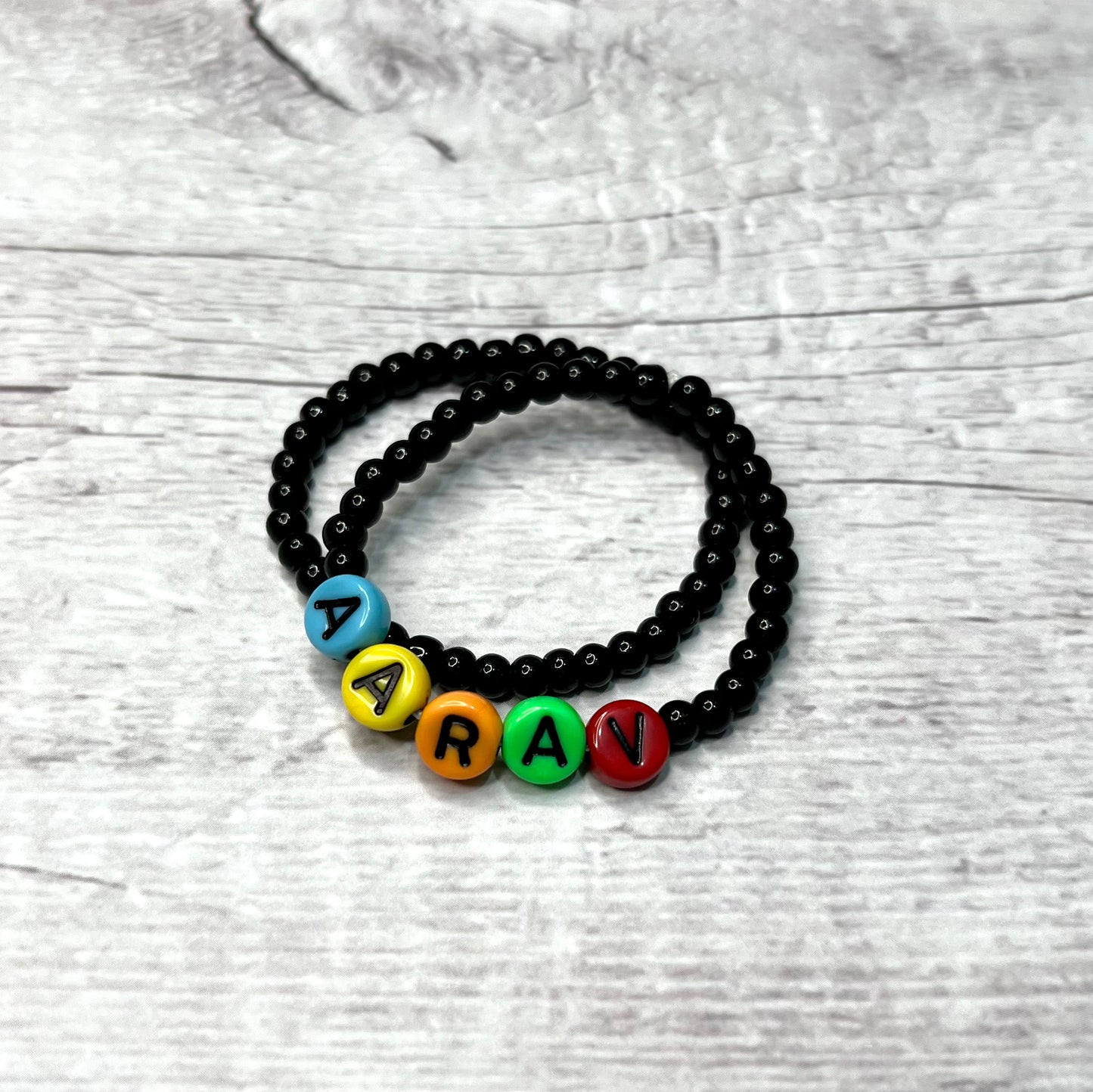 Personalised Name Black Bracelet Set