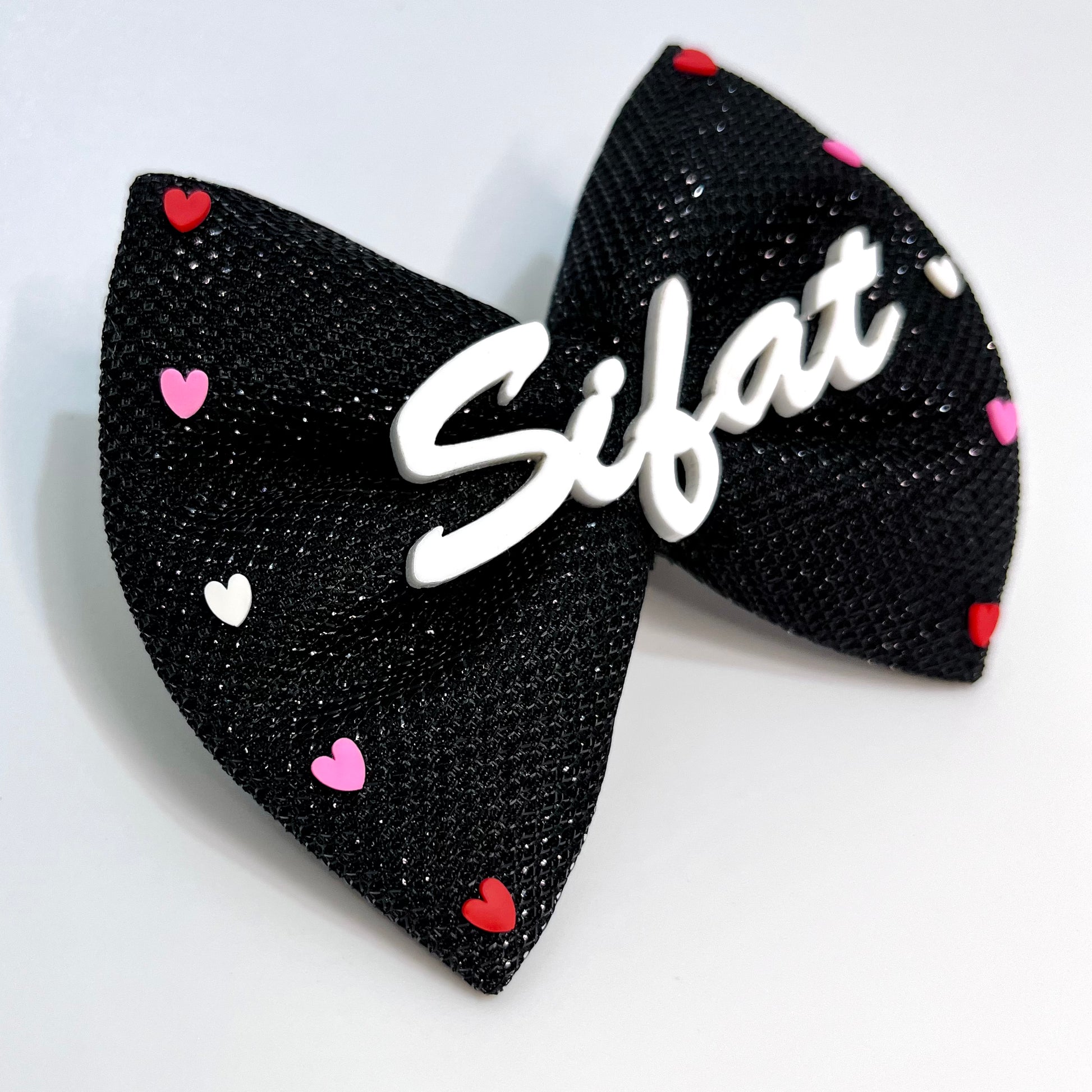 Custom Name Black Bow Hair Clip with hearts | Girls Alligator Bow Hair Clip