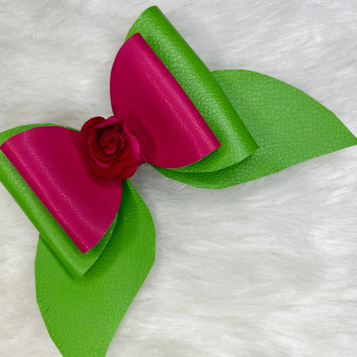 Green and Pink Pigtail Bow | Festive Hair Bow Clips