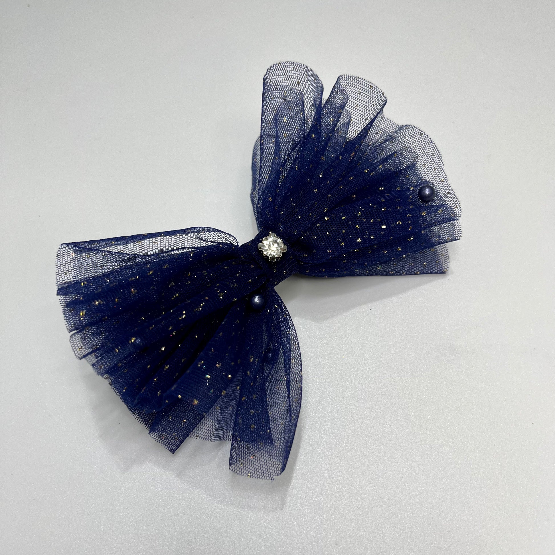 Glitter & Pearls Ruffle Bow Set | Blue Hair Clip