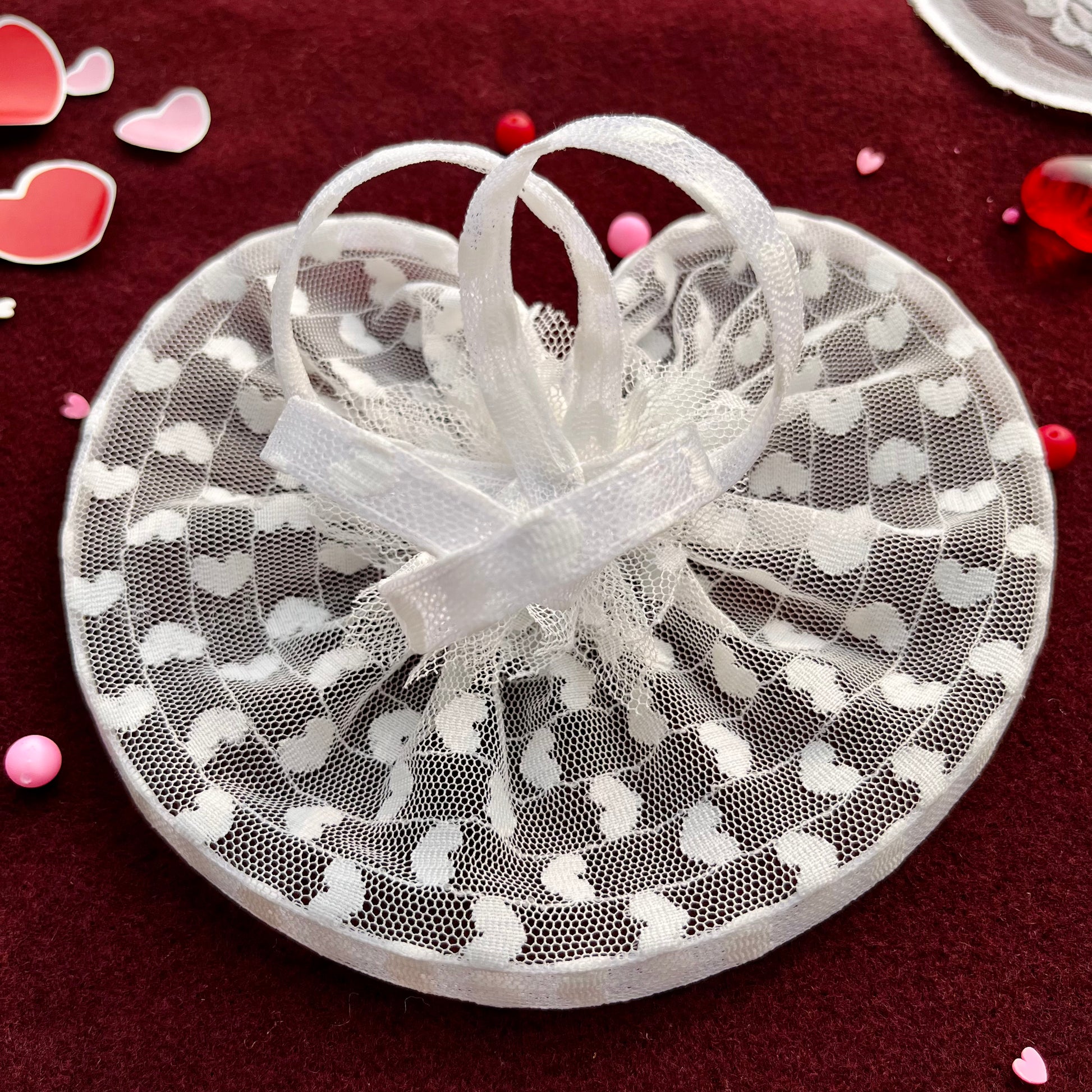 White Hearts Fascinator Hair Clip | Unique Anniversary Gift for Her