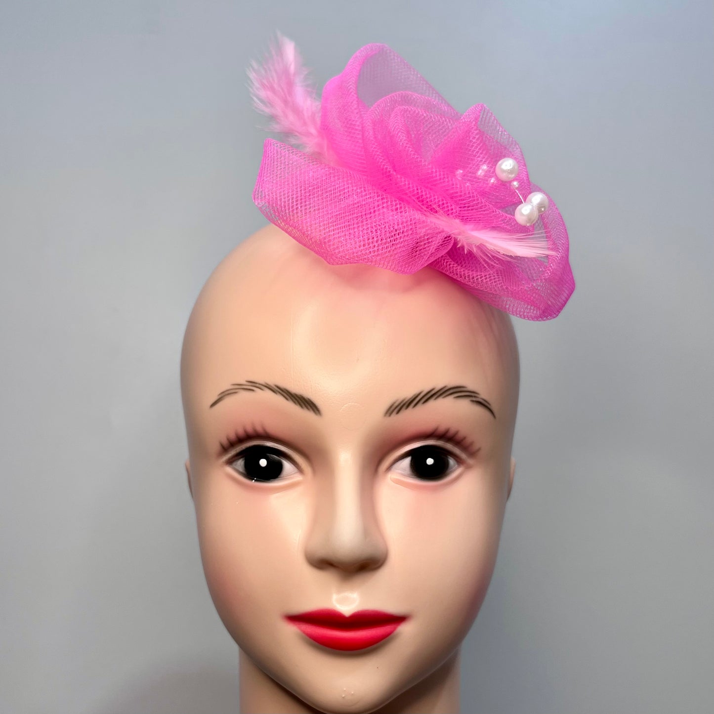 Pink Net and Feather Fascinator Hair Clip | Floral Accessory