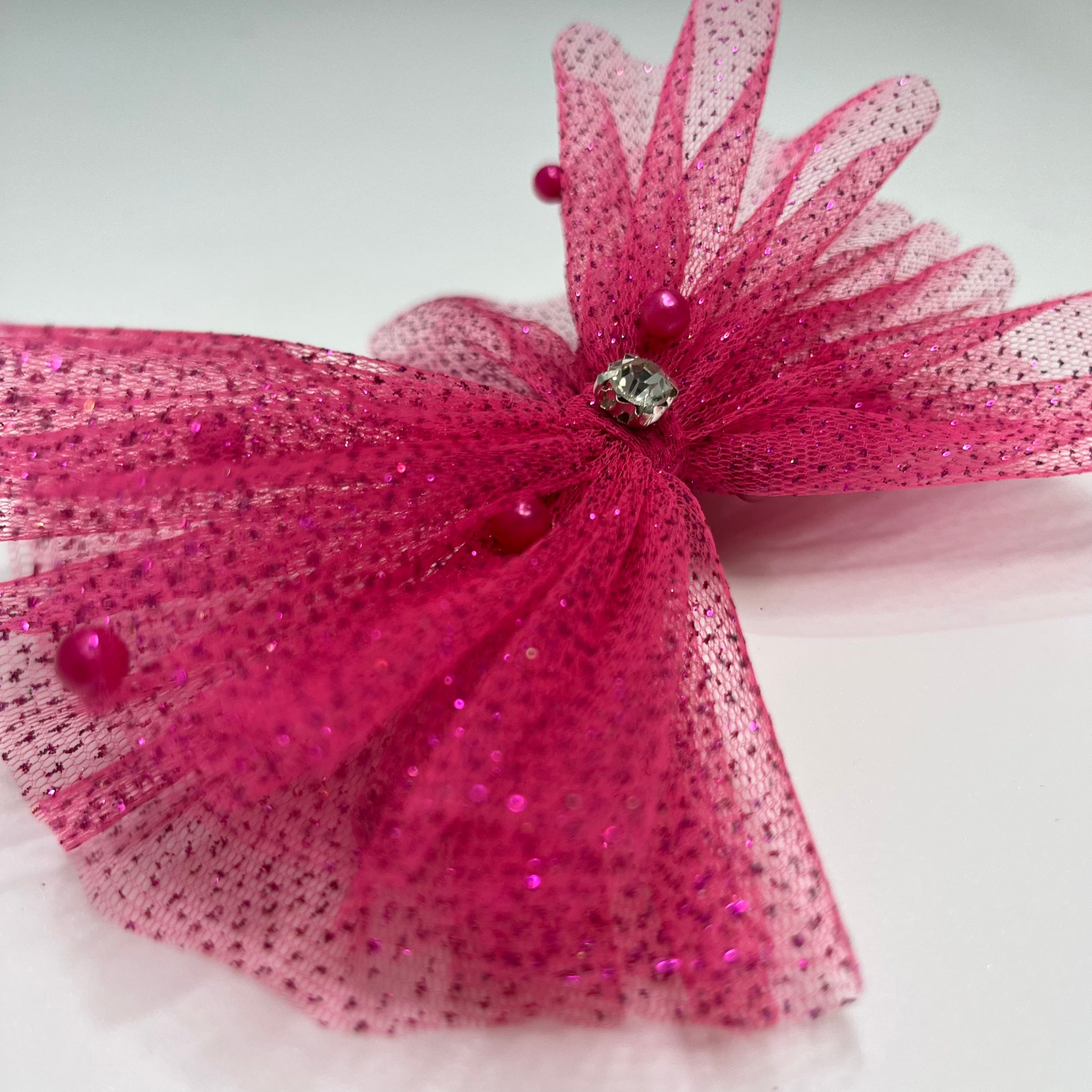 Glitter & Pearls Ruffle Pink Bow Headband for Baby Girl