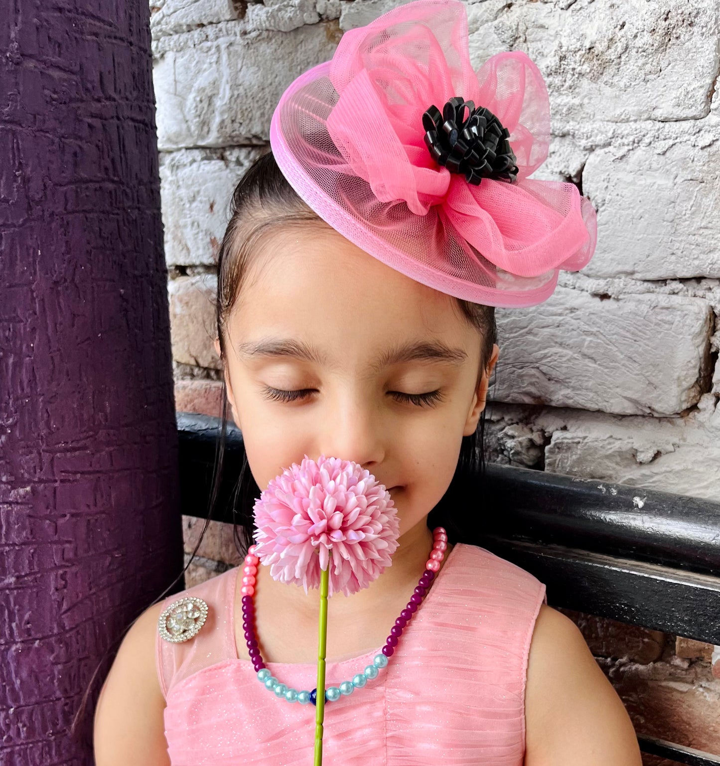 Dusky Pink Flower Fascinator Hat | Floral Baby Girl Headband