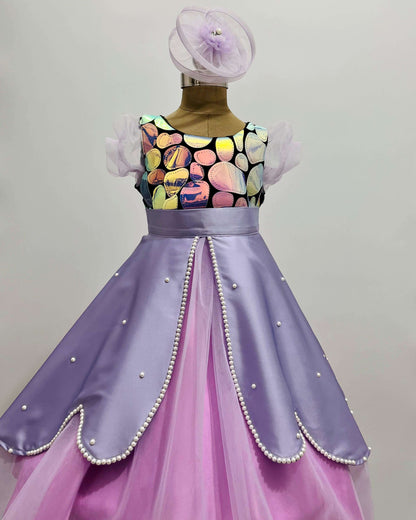 Princess Sofia Purple Dress with Mirror Embroidery 