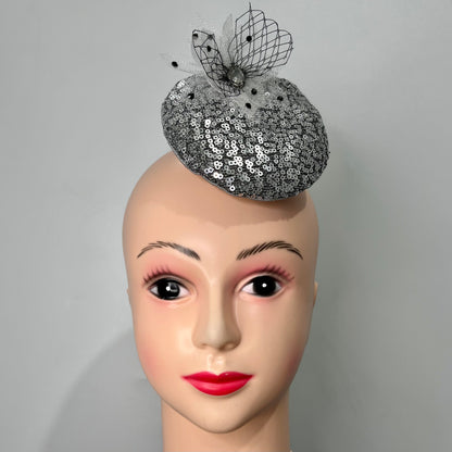 Dreamy Silver Sequin Fascinator Hat | Victorian Hair Accessory