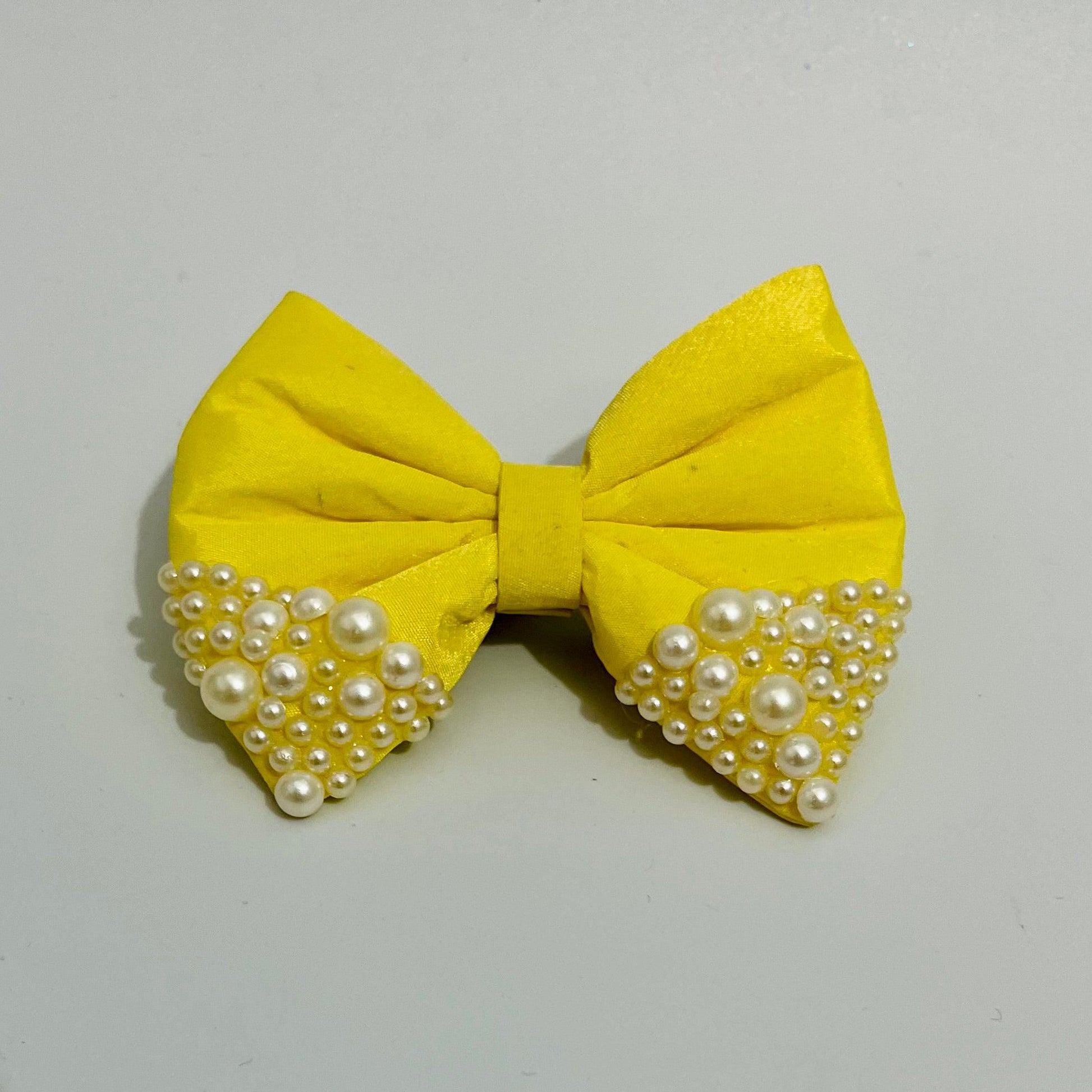 Princess Belle Yellow Bow Hair Clip Adorned with  Pearls