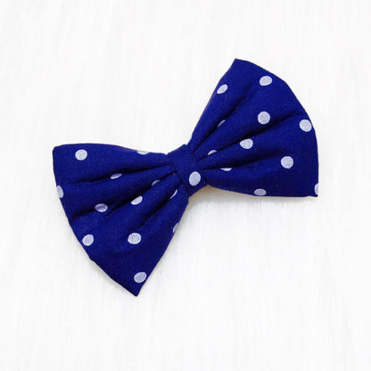 Navy Blue Polka Dots Bow Hair Clip | Designer Accessory for Girls