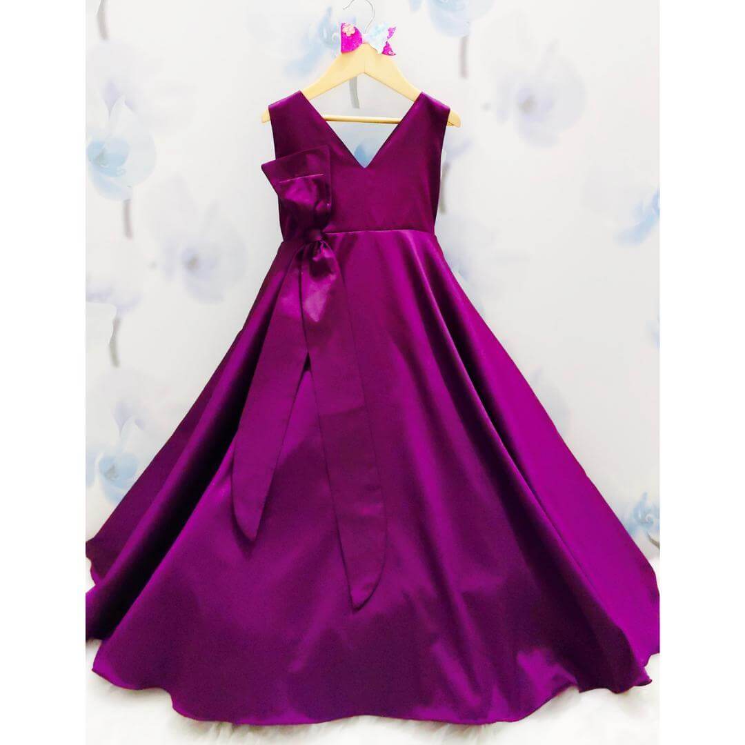 Princess Style Purple V-Neckline Flared Dress | Designer Kids Wear | Occasion Wear