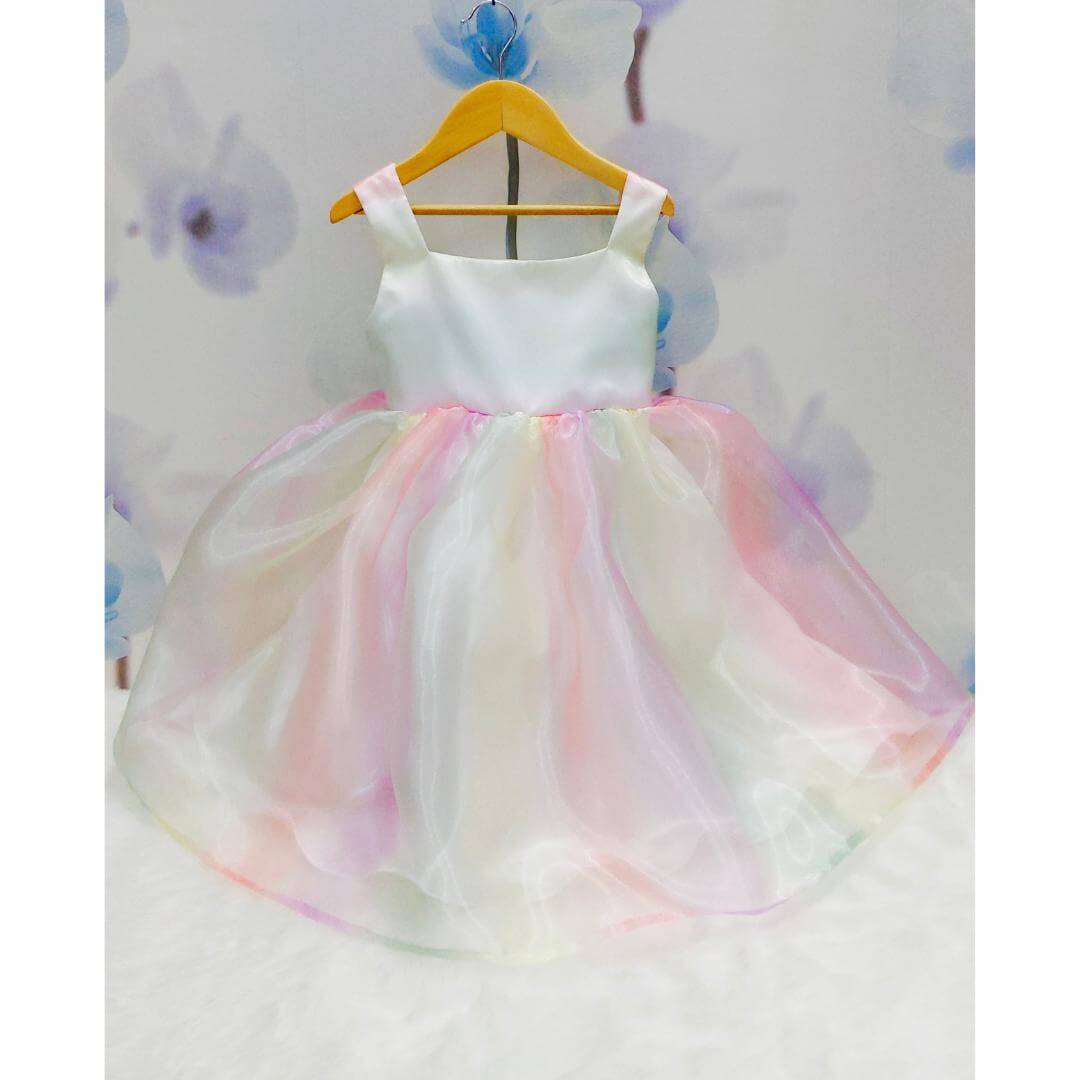 Unicorn Rainbow Square Neckline Dress | Girls Party Wear